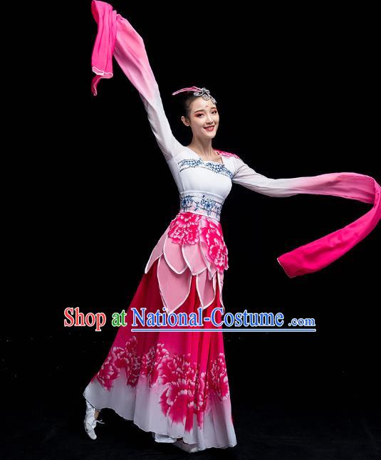 Chinese Traditional Umbrella Dance Outfits Classical Dance Clothing Wide Sleeve Dance Performance Rosy Dress