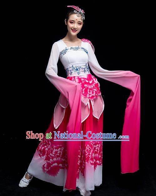 Chinese Traditional Umbrella Dance Outfits Classical Dance Clothing Wide Sleeve Dance Performance Rosy Dress