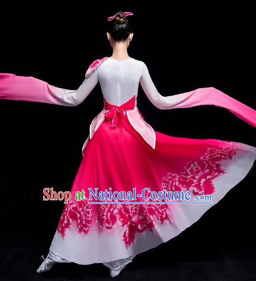 Chinese Traditional Umbrella Dance Outfits Classical Dance Clothing Wide Sleeve Dance Performance Rosy Dress