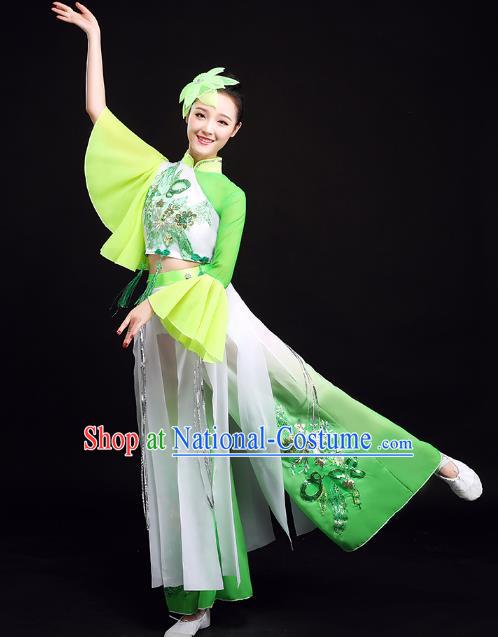 China Yangko Dance Mandarin Sleeve Green Uniforms Folk Dance Clothing Fan Dance Group Dance Costume