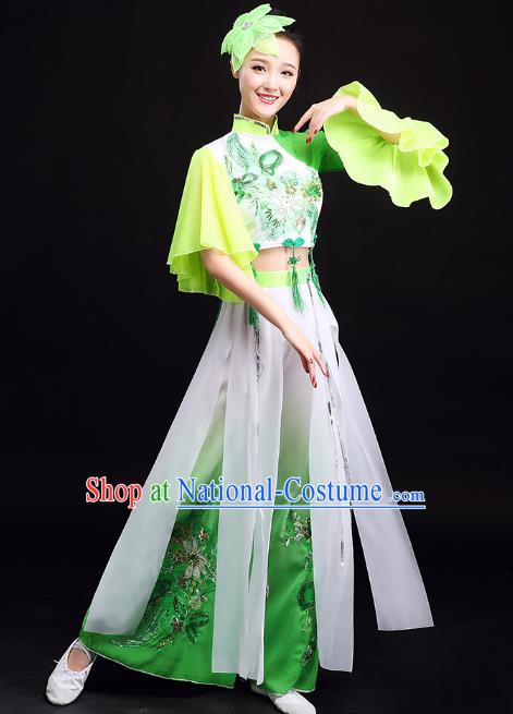 China Yangko Dance Mandarin Sleeve Green Uniforms Folk Dance Clothing Fan Dance Group Dance Costume