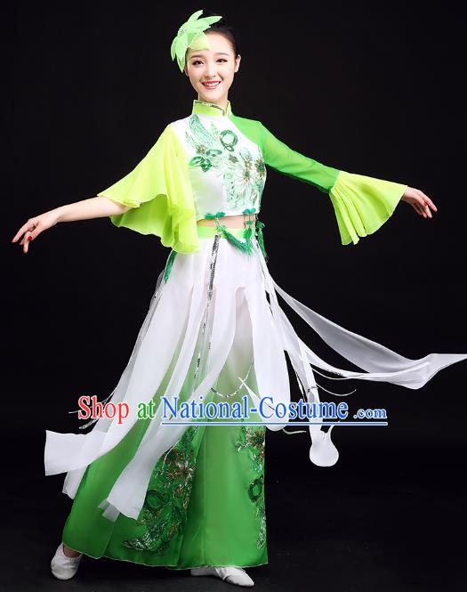 China Yangko Dance Mandarin Sleeve Green Uniforms Folk Dance Clothing Fan Dance Group Dance Costume