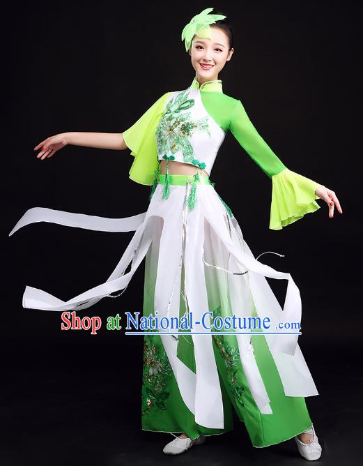 China Yangko Dance Mandarin Sleeve Green Uniforms Folk Dance Clothing Fan Dance Group Dance Costume