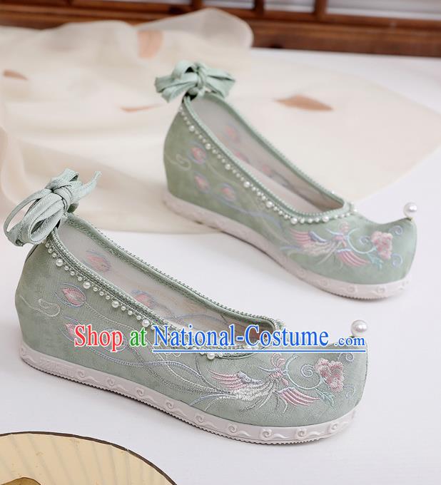 China Hanfu Shoes Traditional Ming Dynasty Princess Shoes Embroidered Green Cloth Shoes