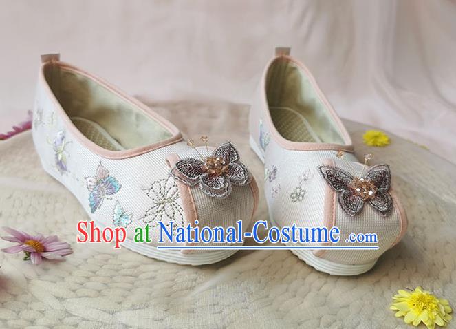 Chinese Classical Hanfu Butterfly Shoes National Folk Dance Shoes Traditional Embroidered Pink Cloth Shoes