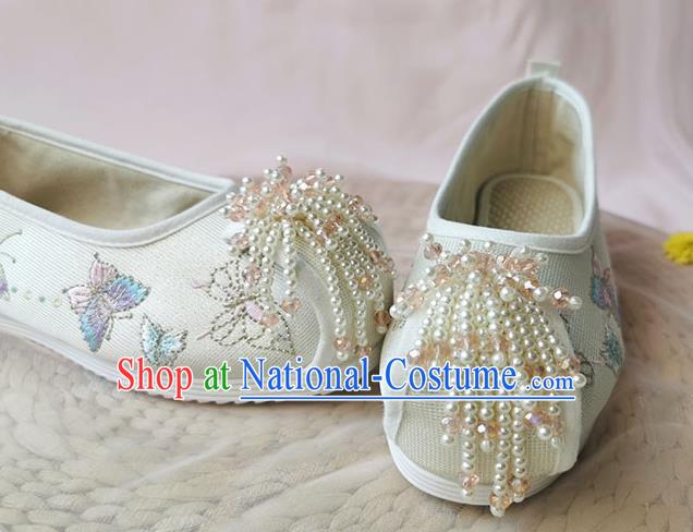 Chinese Traditional Embroidered Shoes National Folk Dance Shoes Classical Hanfu Beads Tassel Shoes