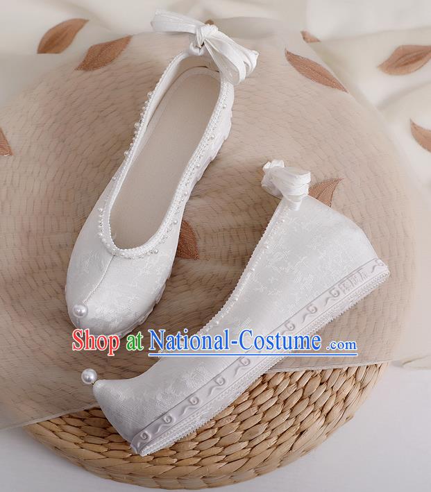 China Classical Dance Shoes Handmade White Cloth Shoes Ancient Princess Bow Shoes