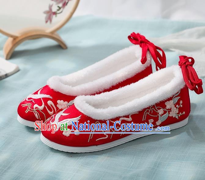 Chinese Wedding Xiuhe Suit Red Shoes Embroidered Shoes National Woman Winter Shoes Traditional Hanfu Shoes