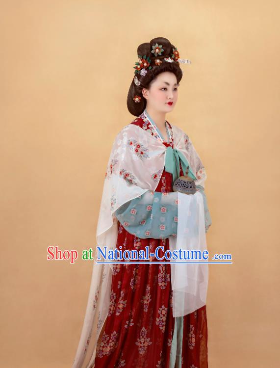 China Ancient Royal Countess Red Hanfu Dress Traditional Tang Dynasty Noble Woman Historical Costumes