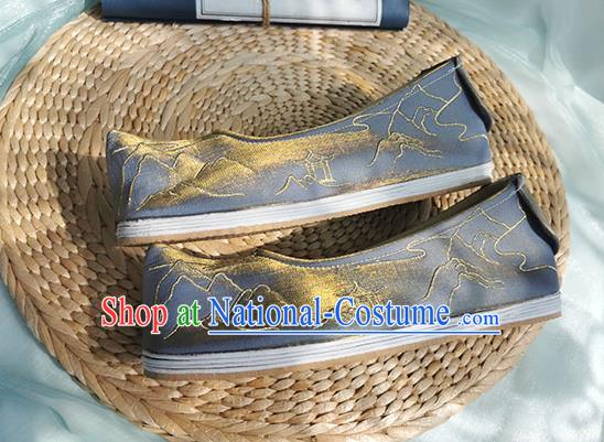 Chinese Traditional Embroidered Shoes Grey Cloth Shoes Ancient Swordsman Shoes