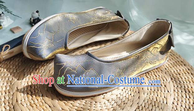 Chinese Traditional Embroidered Shoes Grey Cloth Shoes Ancient Swordsman Shoes