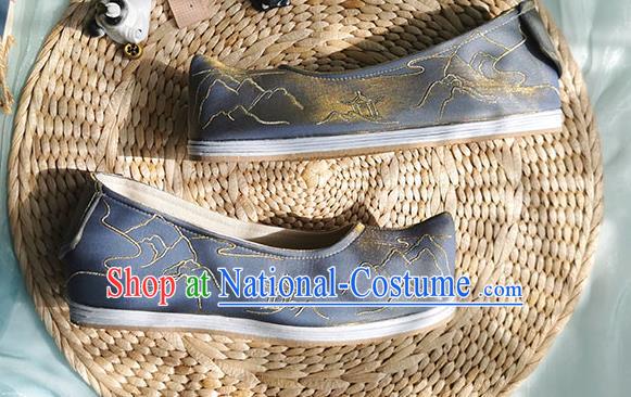 Chinese Traditional Embroidered Shoes Grey Cloth Shoes Ancient Swordsman Shoes