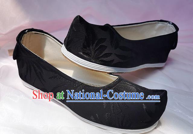 Chinese Traditional Ming Dynasty Scholar Shoes Black Cloth Bow Shoes Ancient Swordsman Shoes