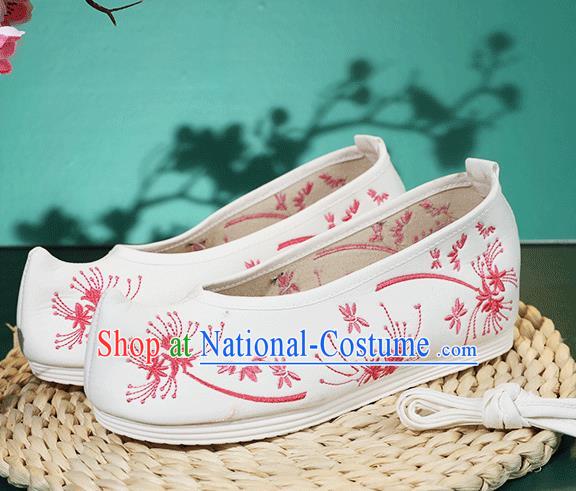 China Traditional Ming Dynasty Hanfu Shoes Princess Shoes Classical Embroidered Red Dandelion Shoes