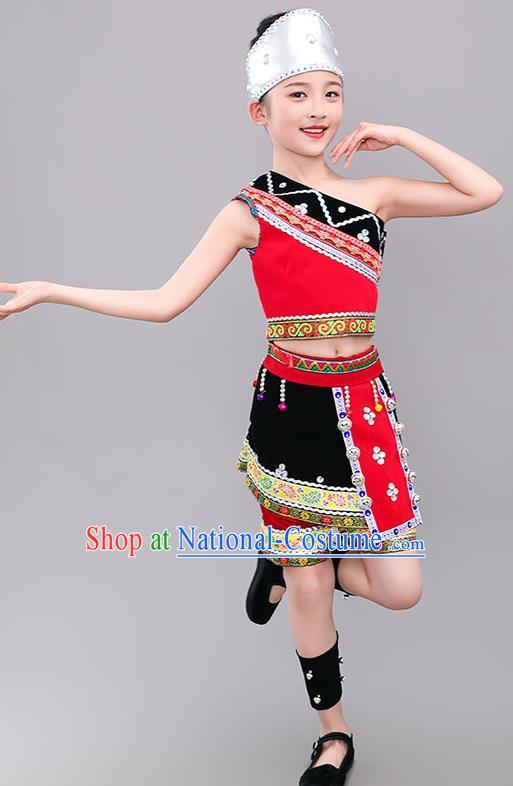 Chinese Children Day Performance Costumes Tujia Ethnic Folk Dance Clothing