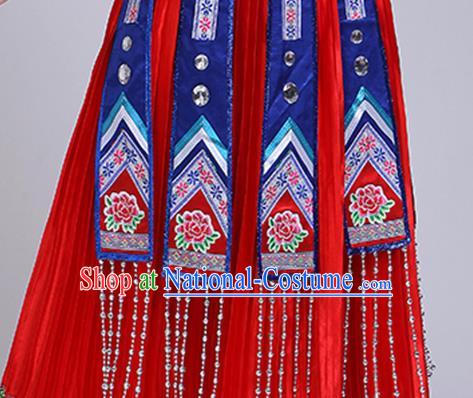 China Zhuang Nationality Clothing Guangxi Ethnic Dance Outfits Minority Performance Red Dress