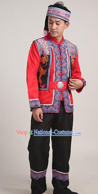 Chinese Yao Ethnic Stage Performance Outfits Guangxi Zhuang Nationality Festival Costumes and Headwear for Men