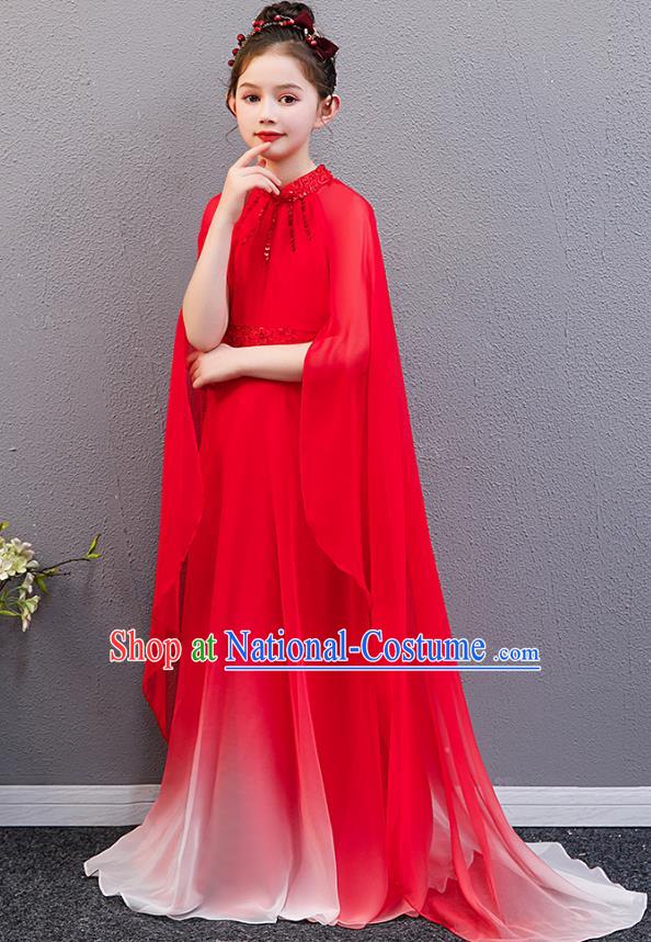 Top Grade Girl Chorus Group Fashion Catwalks Red Dress Children Stage Performance Costume