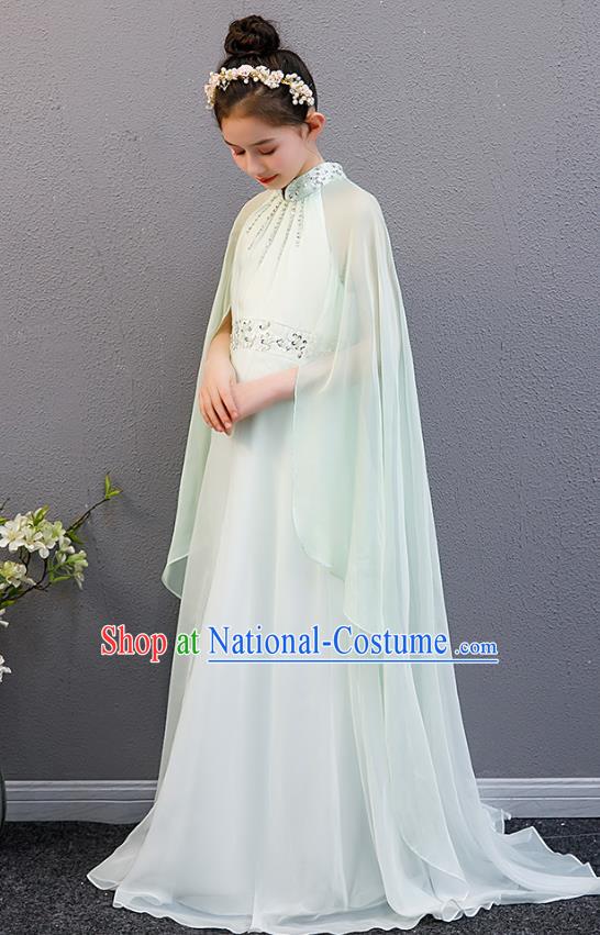 Top Grade Catwalks Light Green Cape Full Dress Children Stage Performance Costume Girl Chorus Group Fashion