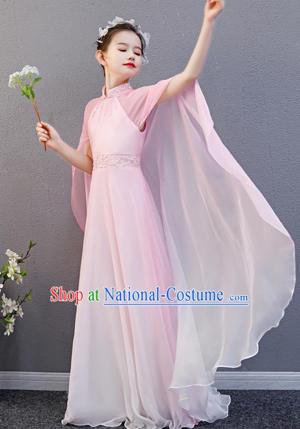 Top Grade Girl Chorus Group Fashion Catwalks Pink Cape Full Dress Children Day Stage Performance Costume