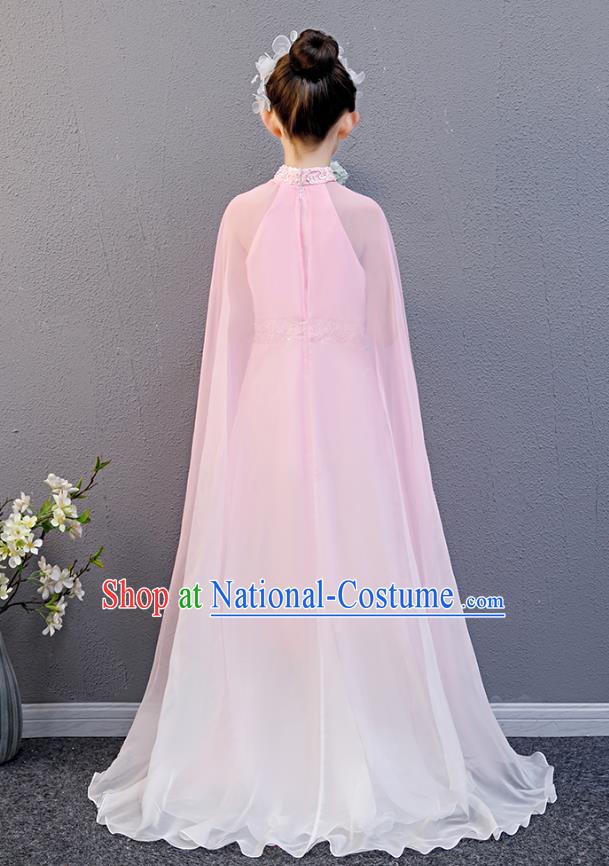 Top Grade Girl Chorus Group Fashion Catwalks Pink Cape Full Dress Children Day Stage Performance Costume