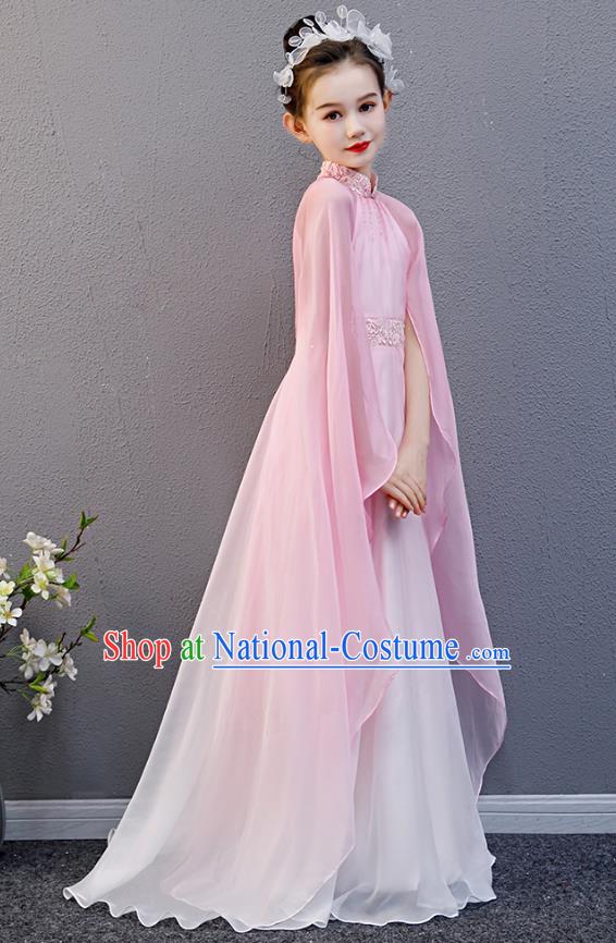 Top Grade Girl Chorus Group Fashion Catwalks Pink Cape Full Dress Children Day Stage Performance Costume