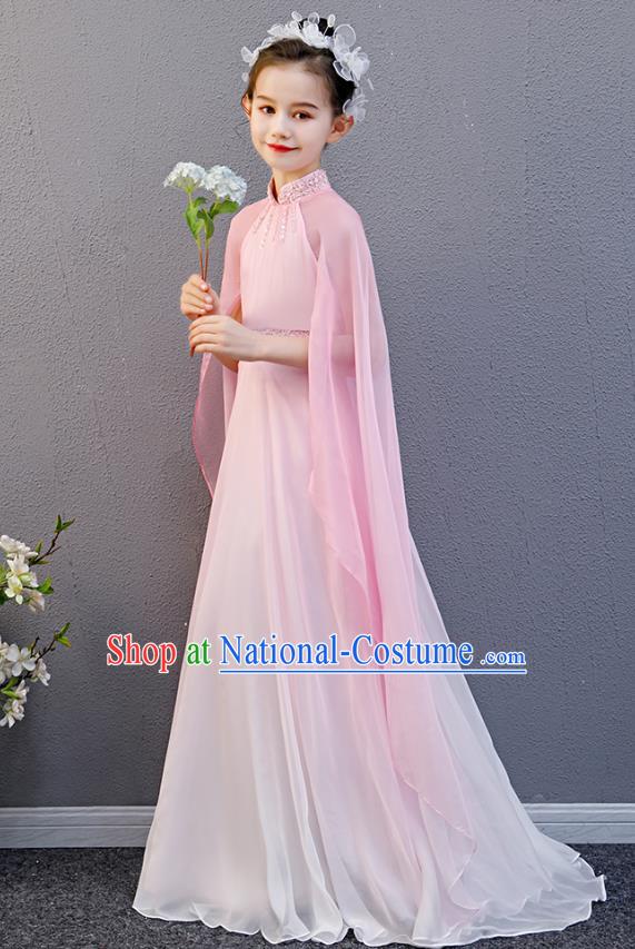 Top Grade Girl Chorus Group Fashion Catwalks Pink Cape Full Dress Children Day Stage Performance Costume