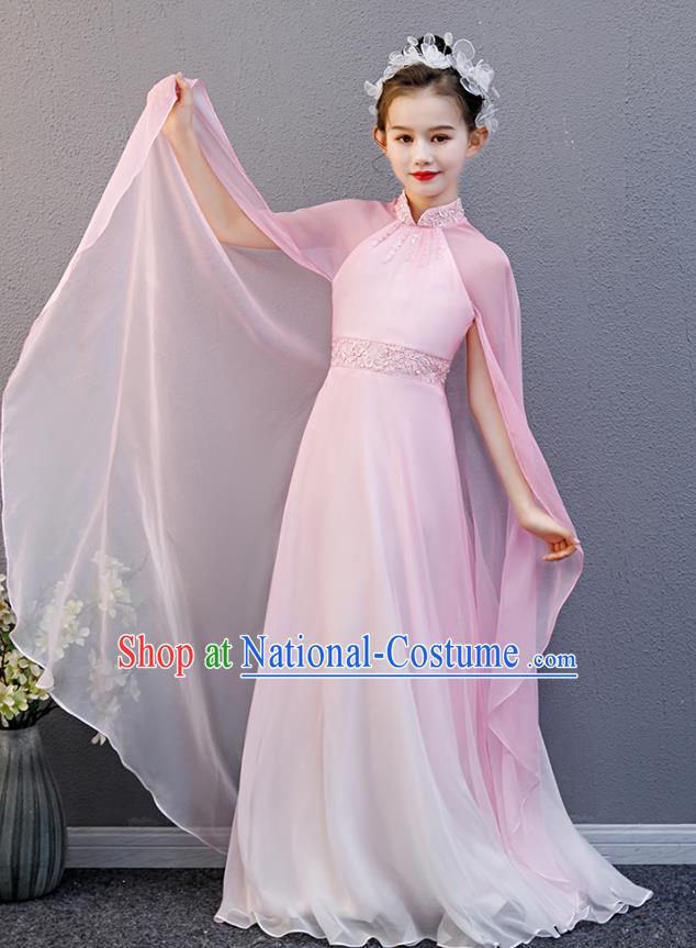 Top Grade Girl Chorus Group Fashion Catwalks Pink Cape Full Dress Children Day Stage Performance Costume