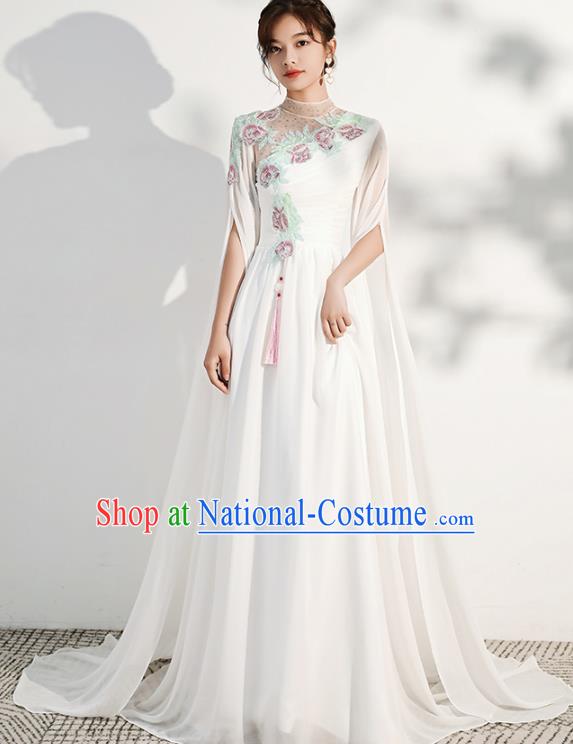 China Solo Performance White Full Dress Woman Modern Dance Costume Catwalks Clothing