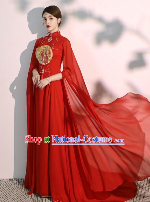 China Stage Show Red Full Dress Classical Dance Costume Catwalks Woman Clothing