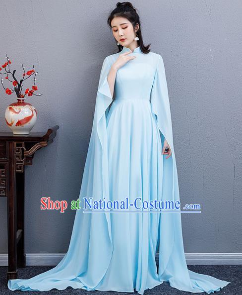 China Catwalks Clothing Classical Dance Blue Full Dress Woman Chorus Performance Costume