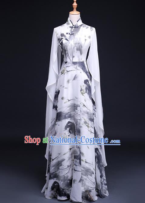 China Woman Classical Dance Costume Catwalks Performance Clothing Ink Painting Full Dress