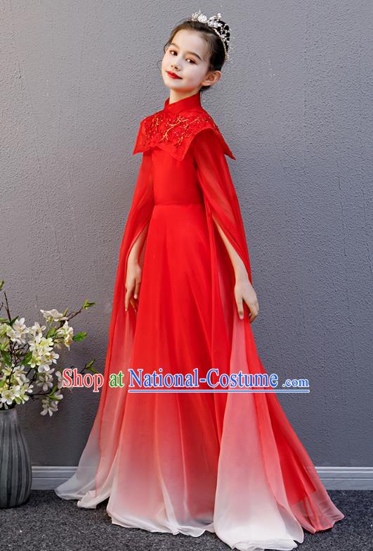 Top Grade Children Day Stage Show Costume Girl Chorus Group Fashion Catwalks Red Full Dress