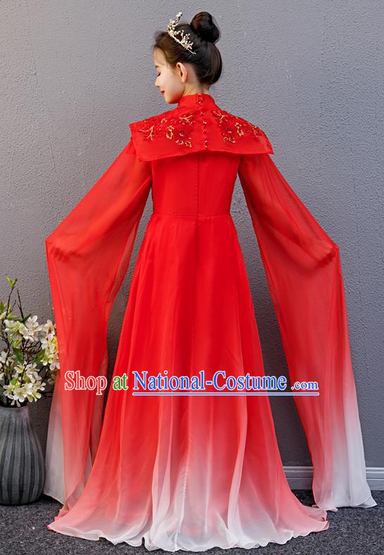 Top Grade Children Day Stage Show Costume Girl Chorus Group Fashion Catwalks Red Full Dress