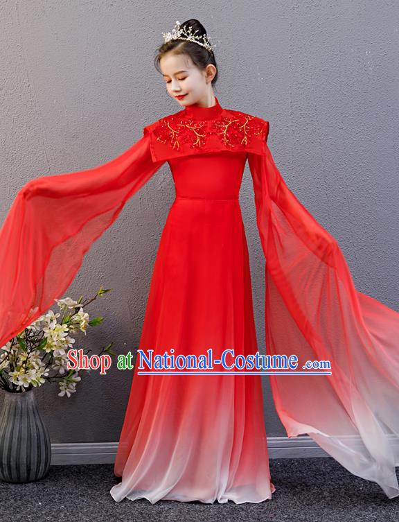 Top Grade Children Day Stage Show Costume Girl Chorus Group Fashion Catwalks Red Full Dress