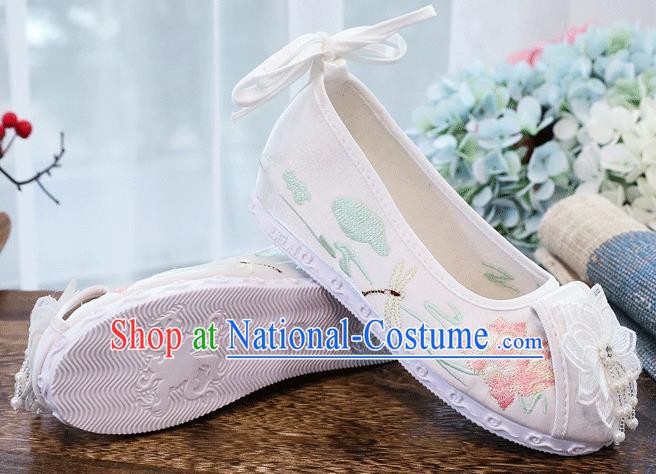 China Traditional Xiuhe Lace Flower Shoes Embroidered Lotus Shoes Handmade Folk Dance Shoes