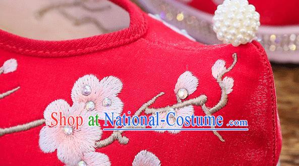 China Handmade Wedding Shoes Traditional Ming Dynasty Princess Pearls Shoes Embroidered Xiuhe Suit Shoes