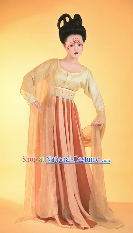 China Traditional Tang Dynasty Young Beauty Historical Clothing Ancient Court Maid Hanfu Dress Apparels