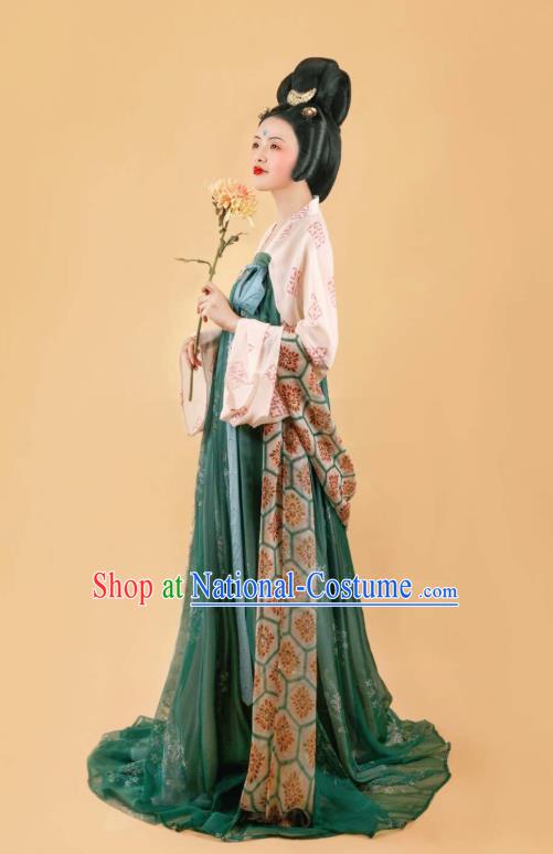 Traditional China Tang Dynasty Historical Costumes Ancient Court Beauty Green Hanfu Dress Clothing