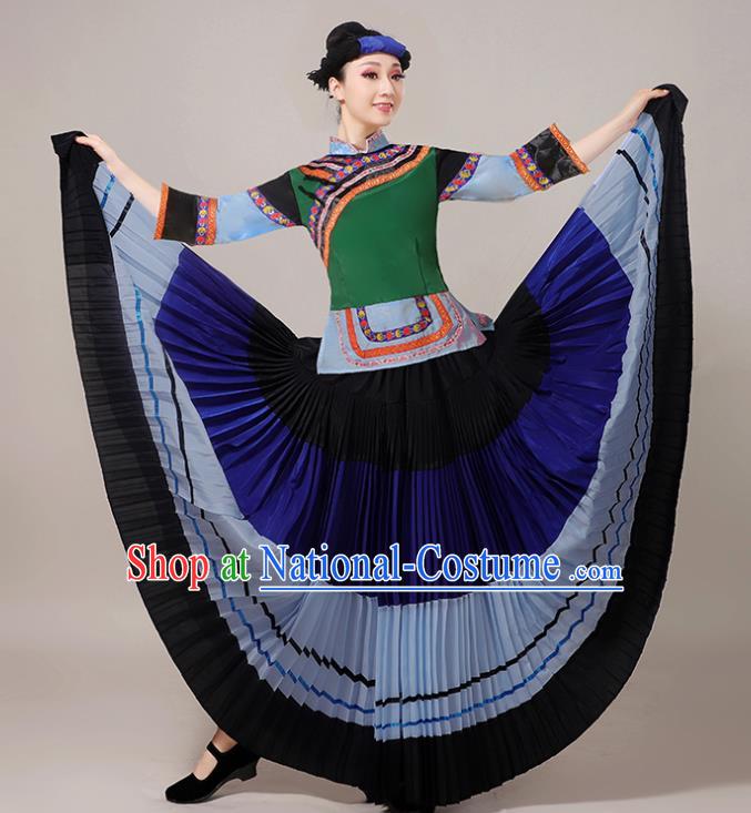 China Xiangxi Nationality Clothing Ethnic Performance Outfits Yi Minority Folk Dance Dress and Headdress