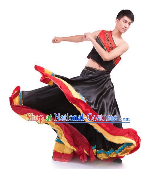 Chinese Yi Ethnic Stage Performance Black Outfits Traditional Yi Nationality Festival Dance Costumes for Men