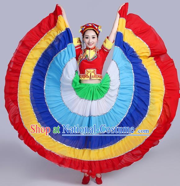 China Yi Nationality Folk Dance Costumes Traditional Minority Torch Festival Dress Liangshan Ethnic Clothing and Headpiece