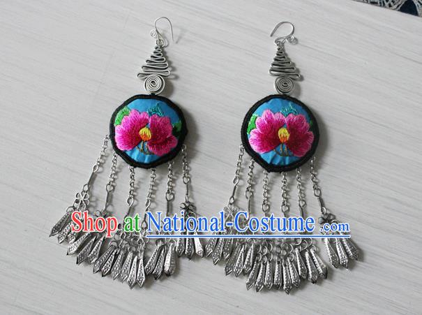 China National Cheongsam Ear Accessories Traditional Miao Nationality Ethnic Embroidered Peony Earrings