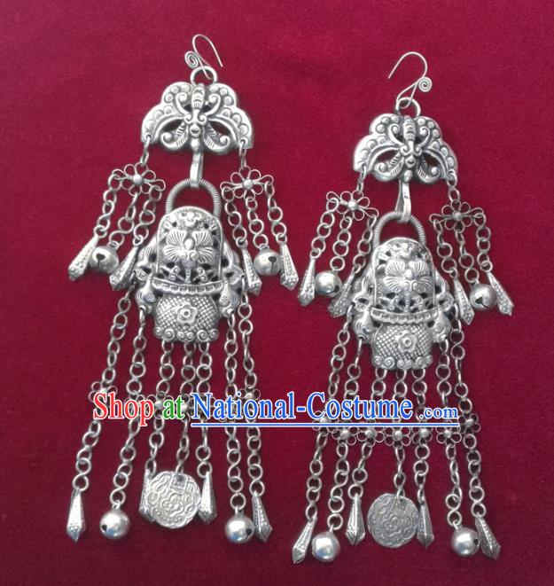 China National Yunnan Ethnic Folk Dance Earrings Traditional Cheongsam Silver Butterfly Ear Accessories