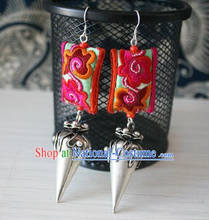 China National Guizhou Miao Silver Earrings Traditional Cheongsam Embroidered Ear Accessories