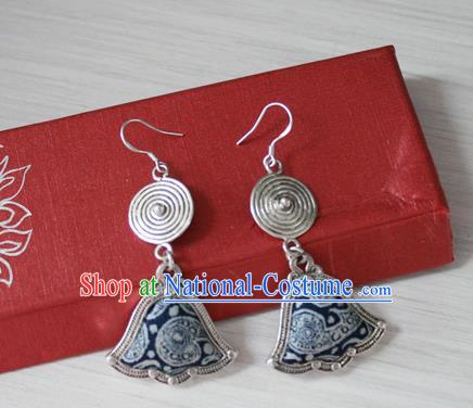 China Traditional Miao Nationality Woman Ear Accessories Guizhou Hmong Ethnic Silver Earrings