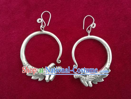 China Handmade National Silver Carving Dragon Earrings Traditional Ethnic Stage Performance Ear Accessories