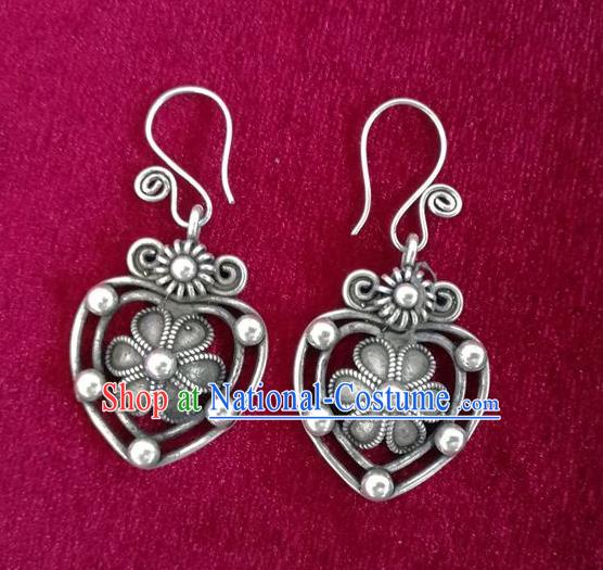 China Traditional Guizhou Ethnic Stage Performance Ear Accessories Handmade National Silver Carving Earrings