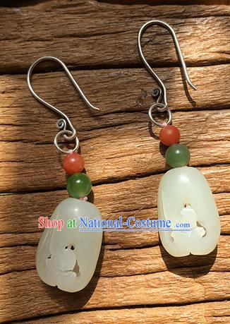 China Handmade National Jade Carving Earrings Traditional Cheongsam Ear Accessories