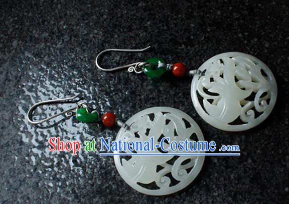 China Handmade National Carving Orchid Earrings Traditional Cheongsam Jade Ear Accessories